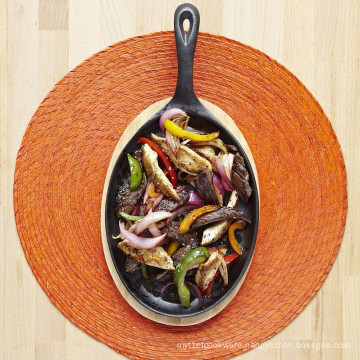 Pre seasoned Cast Iron Sizzling Steak Fajita Plate With Handle